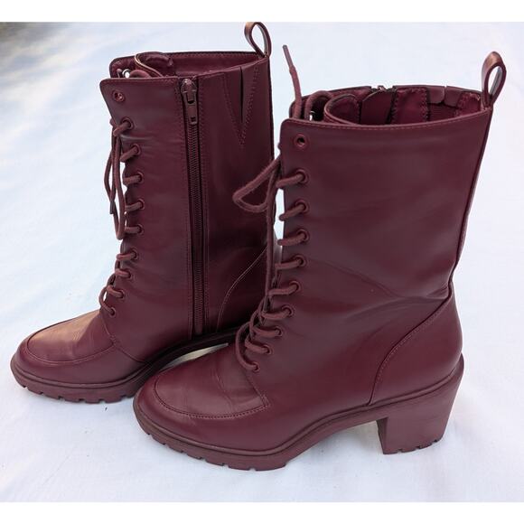 ALFANI WOMENS BLAIR LACE UP LUG SOLE BOOTIES SIZE 8.5M RED WINE SMOOTH - Picture 2 of 6
